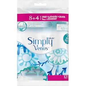 gillette simply venus disposable razor for women 2 blades 12 pieces 116.0